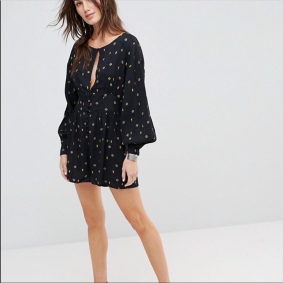 Free People Pants - Free people black floral printed romper